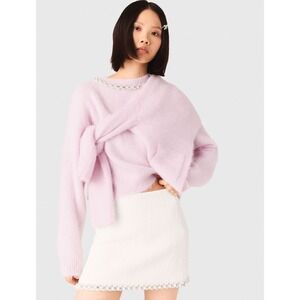 Maje Tweed skirt with pearl trim  FR 40/ US L Ecru Recycled CottonMSRP $400